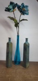 2 Decorative Bottles and 1 Decorative Vase and Flowers