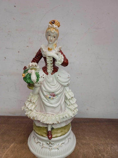 Antique French Lady Carrying Flowers Figurine