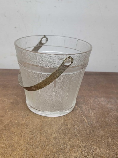Vintage Glass Pail Ice Bucket With Hammered Metal Handle