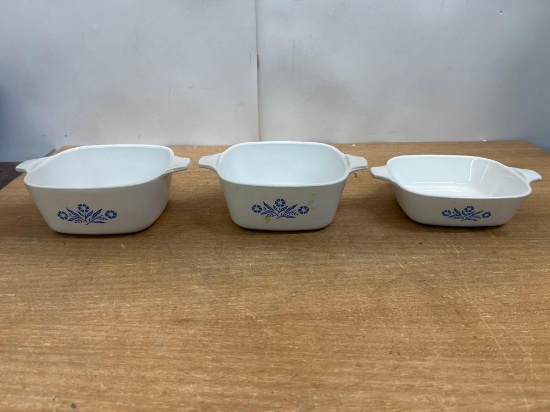 3 Corning Ware Blue Corn Flower Casserole Dishes