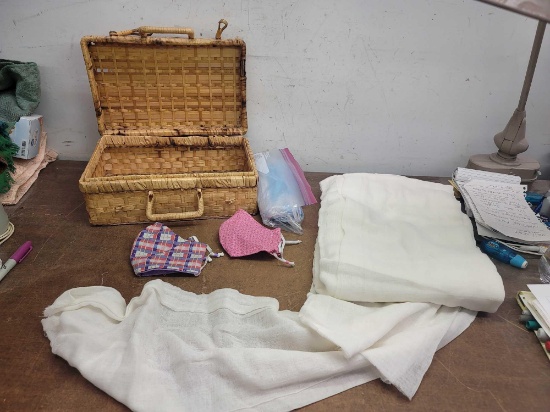 Wicker Basket, Face Masks, and Cloth Material