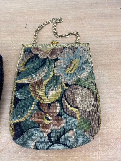 1 Black Clutch Purse / 1 Flower Clutch Purse with Straps