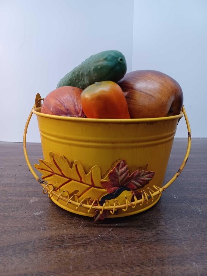 Tin Pail with Fruits and Vegetables