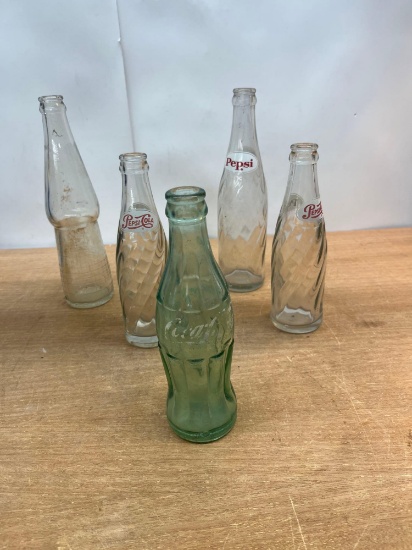 3 Glass Pepsi Bottles, 1 Coke Glass Bottle, Glass Bottle