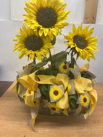Sunflower Flower Arrangement in Tin Planter