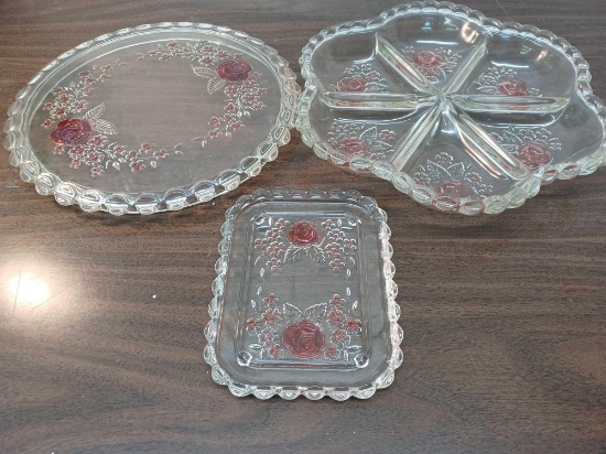 Vintage Annette Torte Cake Plate, Divided Platter, and Small Tray
