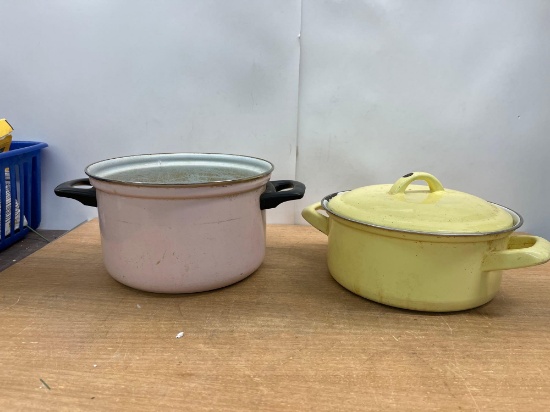 2 Enamel Pots with Handles