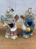 2 Bunny Rabbit Planters/ Outside Decor