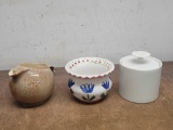 1 Decorative Creamer, 1 Decorative Ceramic Vase, and 1 Ceramic Container with Lid
