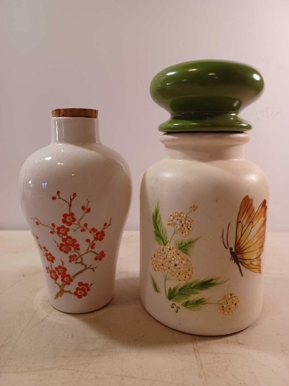 Avon Vase with Cork Top and Canister with Top