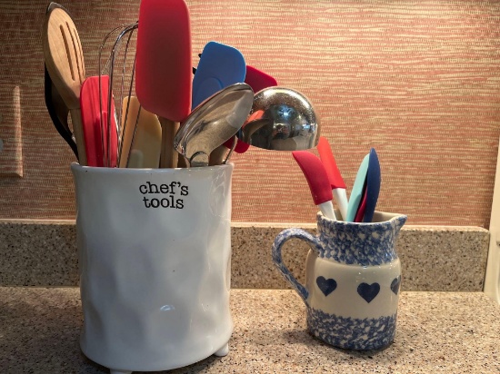 Chefs Tools Ceramic Kitchen Cannister with Utensils / Pitcher with Utensils