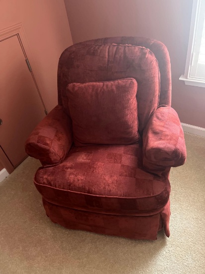 Red Swivel Chair with Pillow and Arm Covers