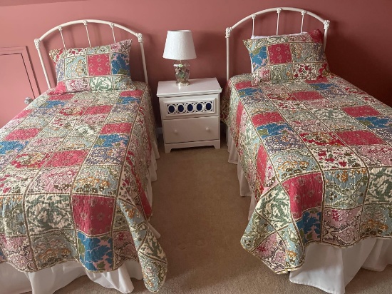 2 White Rod Iron Twin Size Beds with Mattress and Boxsprings