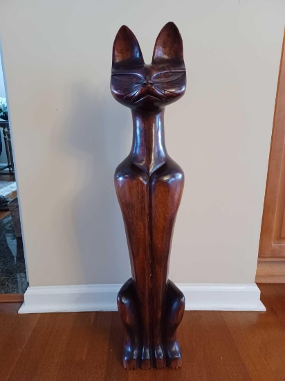 Solid Mahogany Cat Statue