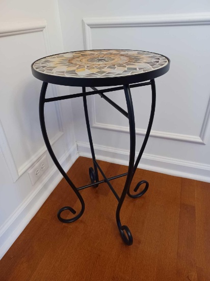 Metal Plant Stand with Mosaic Surface