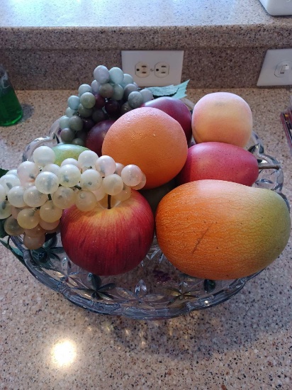 Glass Fruit Bowl with Faux Fruit
