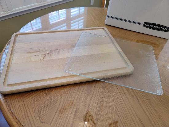 1 Wooden Cutting Board and 1 Glass Cutting Board