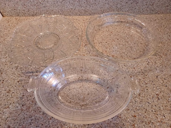 Glass Platter, Glass Pie Pan, and Glass Serving Dish