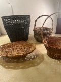 Wicker Waste Basket. 2 Wicker Baskets with Handles, 1 Wicker Basket