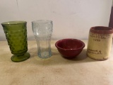 1 Green Glass , 1 Plastic Coca-Cola Cup , Salad Bowl , and 1 Mug