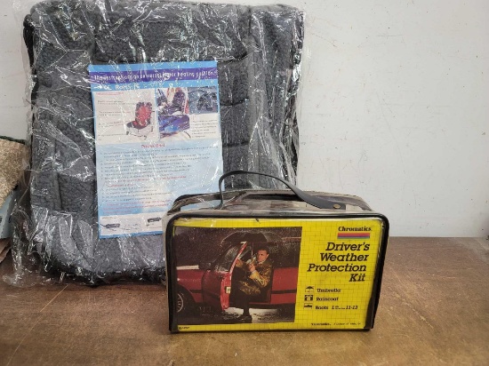 Universal Heated Vehicle Cushion and Chromatics Drivers Weather Protection Kit