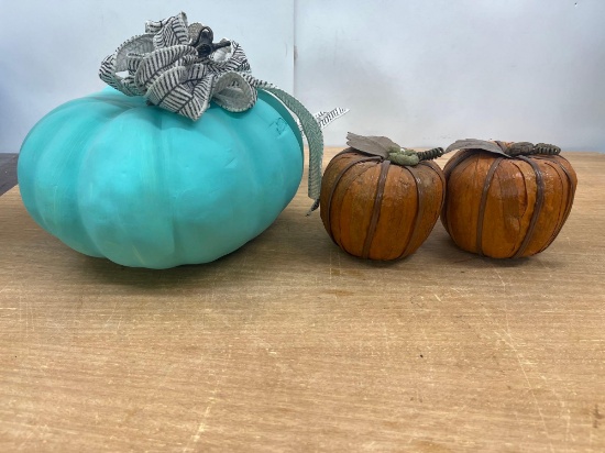 2 Small Orange Decorative Pumpkins/ 1 Large Decorative Pumpkin