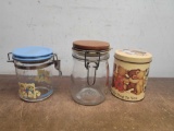 1 Glass Flip-Top Jar, 1 Plastic Flip-Top Jar and 1 Tin