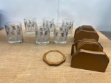 Set of 6 Drinking Glasses/ Set of 2 Wooden Coaster with Holder