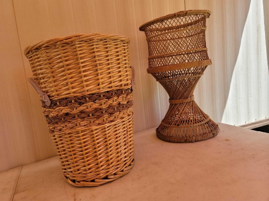 2 Tall Wicker Baskets