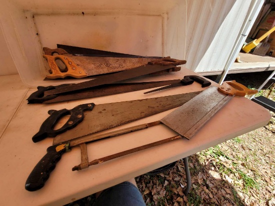 6 Hand Saws, 1 Miter Saw, 1 Sheet Rock Saw, and 1 Hack Saw