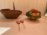 Wicker Basket with Handles , Ceramic Fruit Table Center