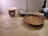 Metal Fruit Bowl, Metal Bowl, Glass Platter, and Ceramic Flower Pot