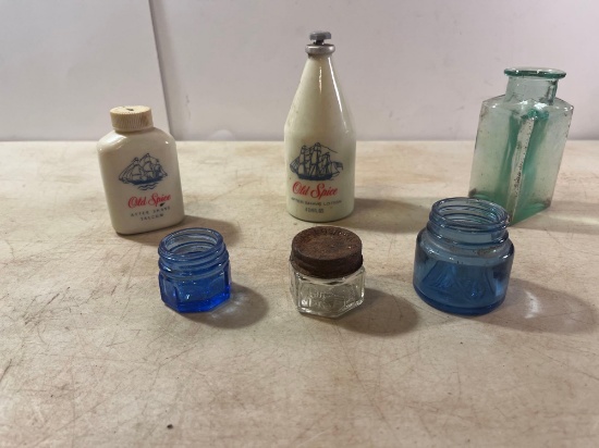 2 Vintage Avon Old Spice Bottles, 4 Vintage Medicine Bottles