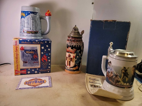 1 Stein Mug, 1 Star Wars Stein, and 1 Budweiser Stein