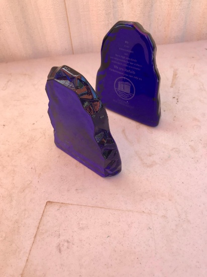 Blue Glass Bookends