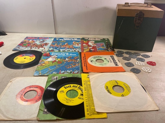Nine 45 Rpm Records In Metal Carry Case