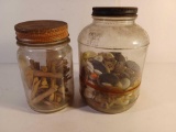 Dukes Mayonnaise Jar with Buttons and Kraft Jar with Wood Clothes Pins
