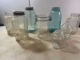3 Mason Jars / 2 Glass Jars / 3 Glass Candy Dishes