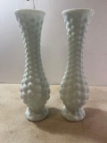 2 White Glass Vases