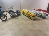 Toy Motorcycle, 1999 BP Fire Rescue Truck , 1996 Hess Emergency Truck In Box
