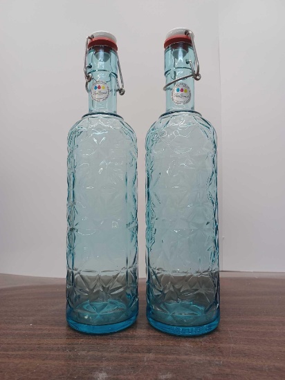 2 Italian Glass Bottles with Flip Tops