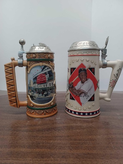 Wrigley Field Collectible Stein and Willie Mays Collectible Stein.