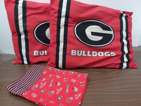 2 Georgia Bulldog Pillows and 1 Pillow Case