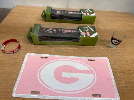 New Georgia Bulldogs Shoulder Pads , Georgia Pink Car Tag, Georgia Shot Glass , Etc