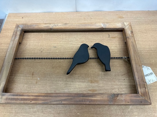 New Wooden Frame with 2 Birds Sitting On Wire Wall Hanging