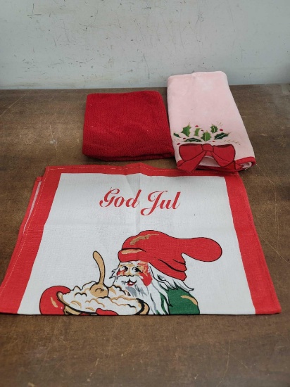 2 Christmas Towels and 1 Christmas Decor