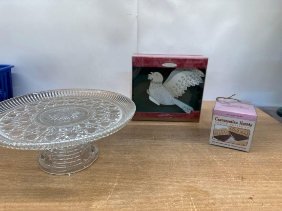 Decorative Cake Plate, New Heart Cookie Cutters, New Dove Ornament