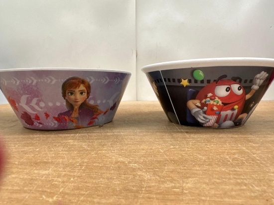 2 Plastic Bowls, 2 Decorative Bowls , 1 M and M Bowl , Etc
