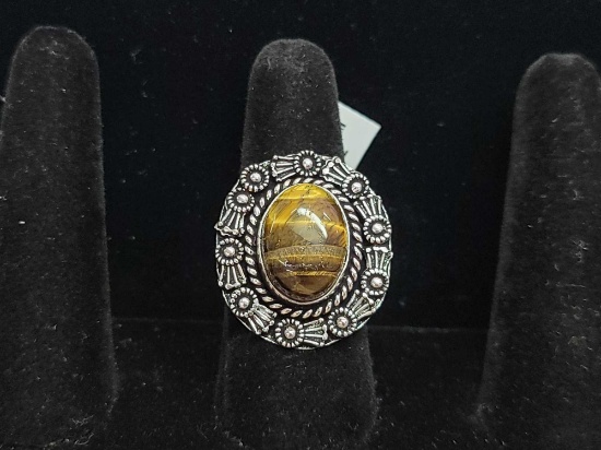 Tigers Eye Size 9 German Silver Ring