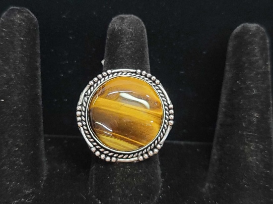 Tigers Eye Size 9 German Silver Ring